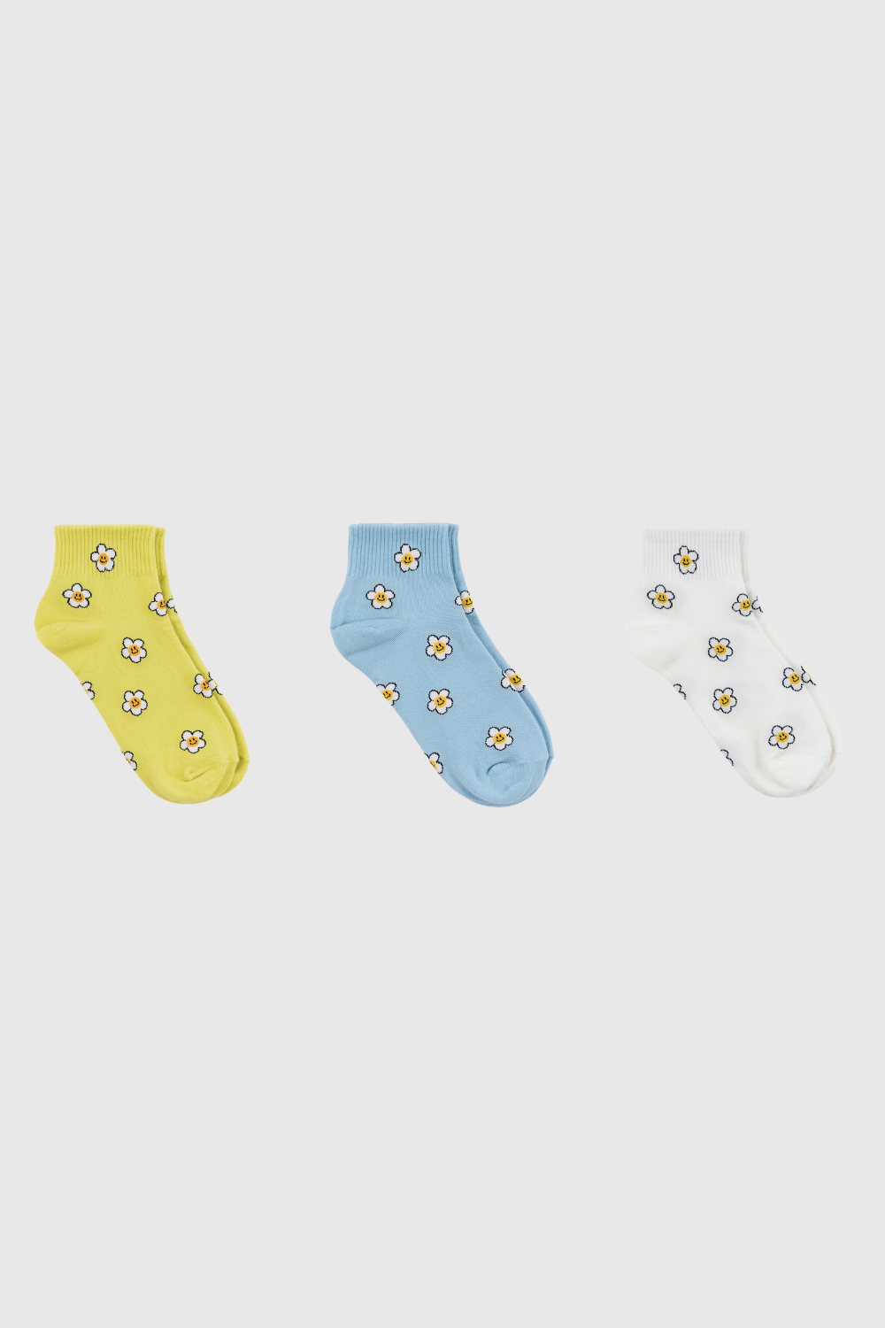Flower smiley face short socks - Set of 3_1
