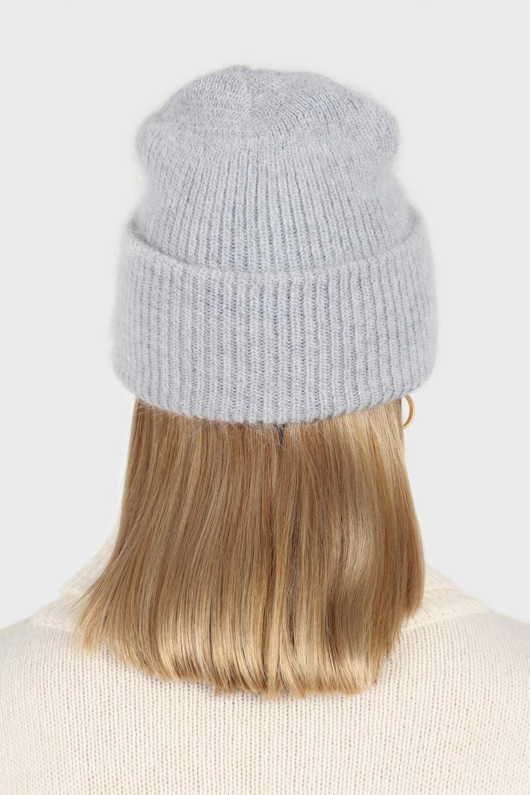 Pale grey mohair beanie hat_1