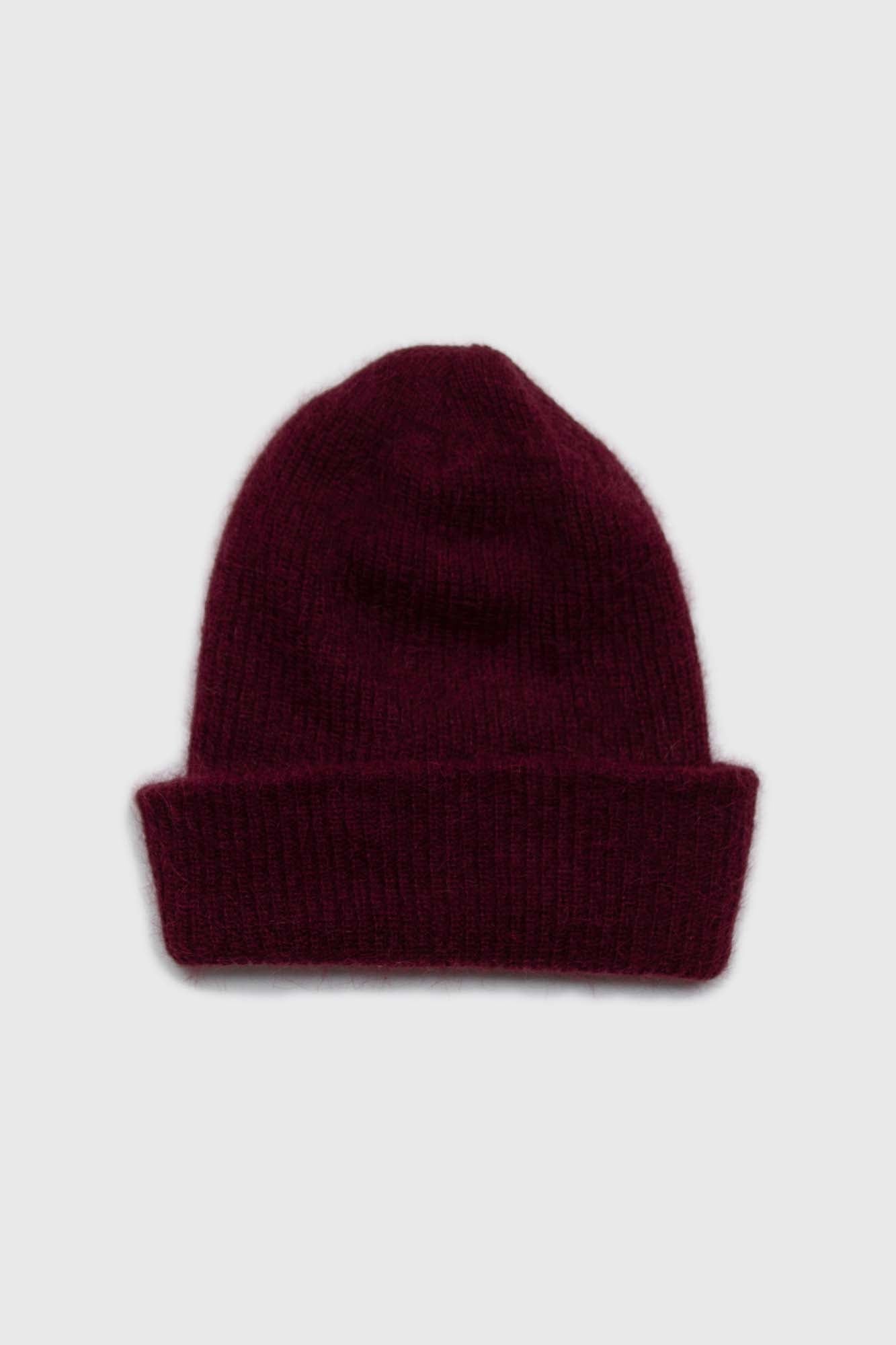 Burgundy mohair beanie hat_1