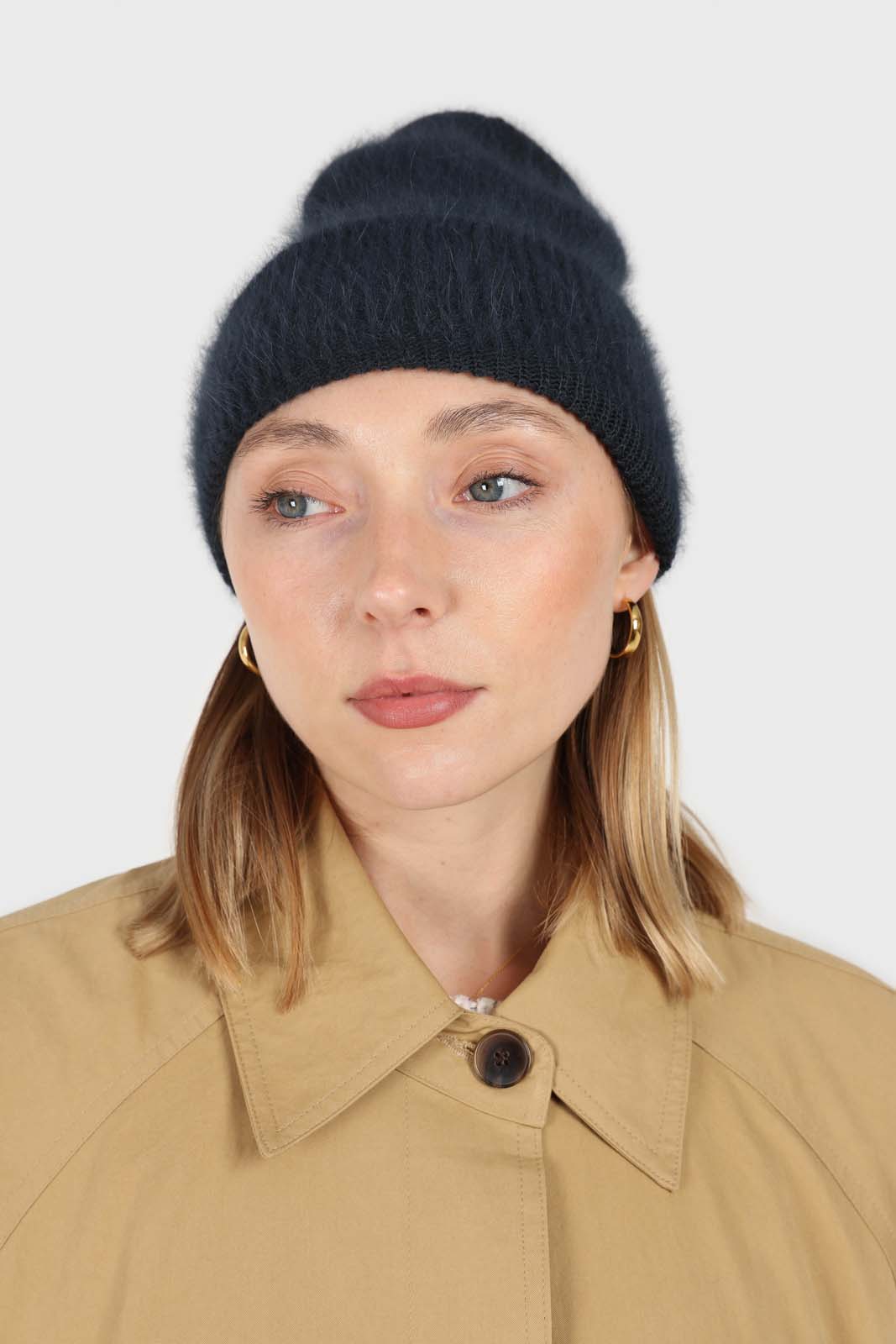 Deep blue mohair beanie hat_1