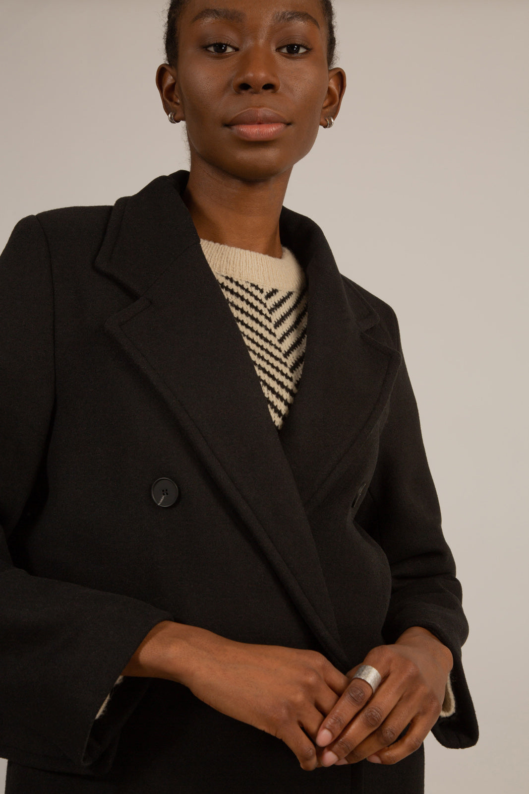 Black wool blend double breasted coat_9