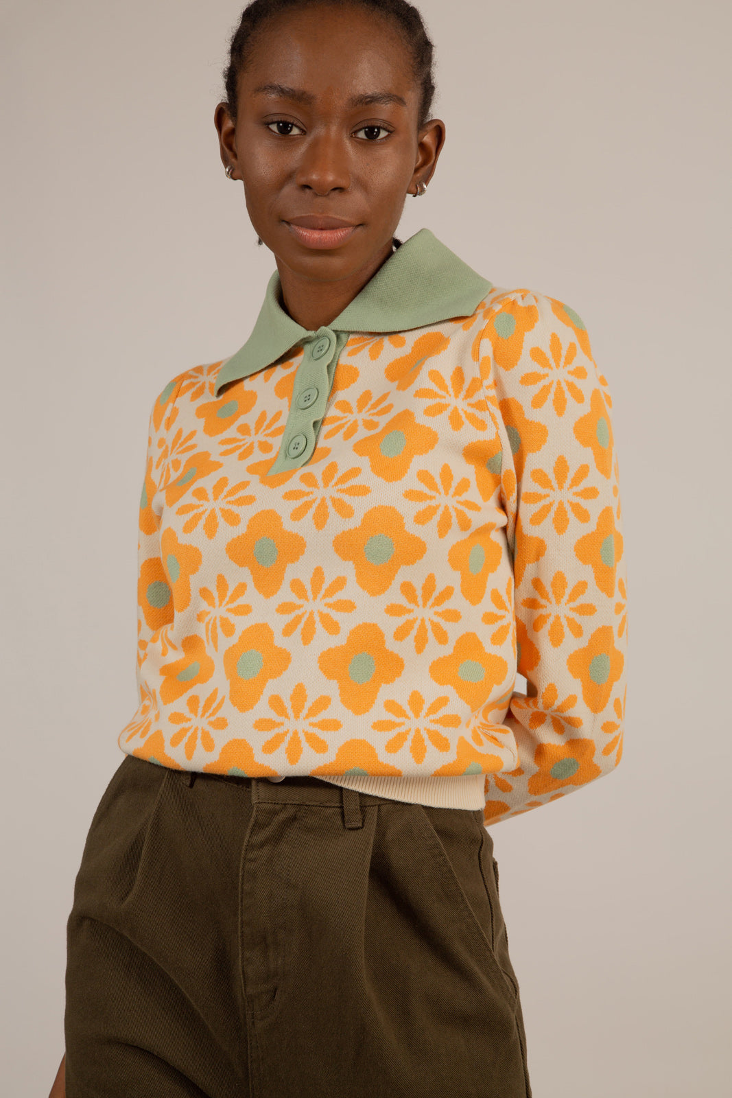 Cream and orange intarsia floral mint collar jumper_4