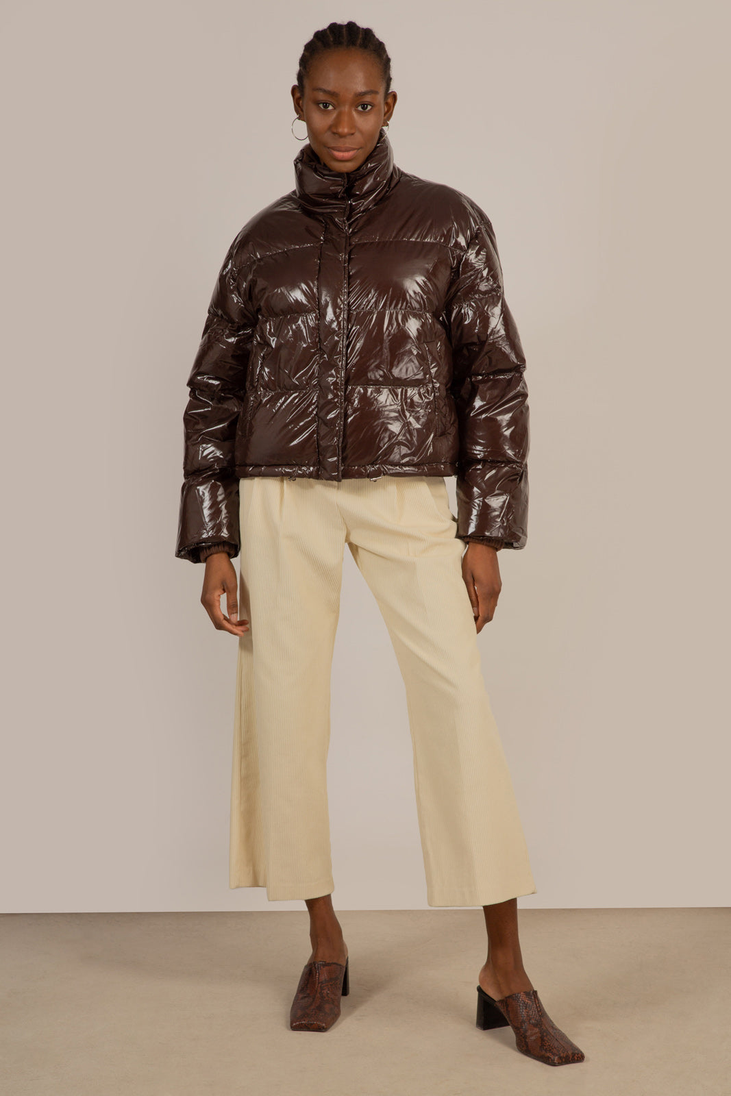 Brown high shine down puffer jacket_3