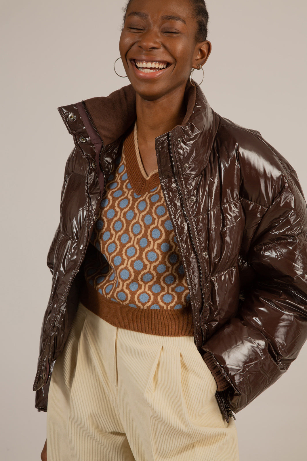 Brown high shine down puffer jacket_2