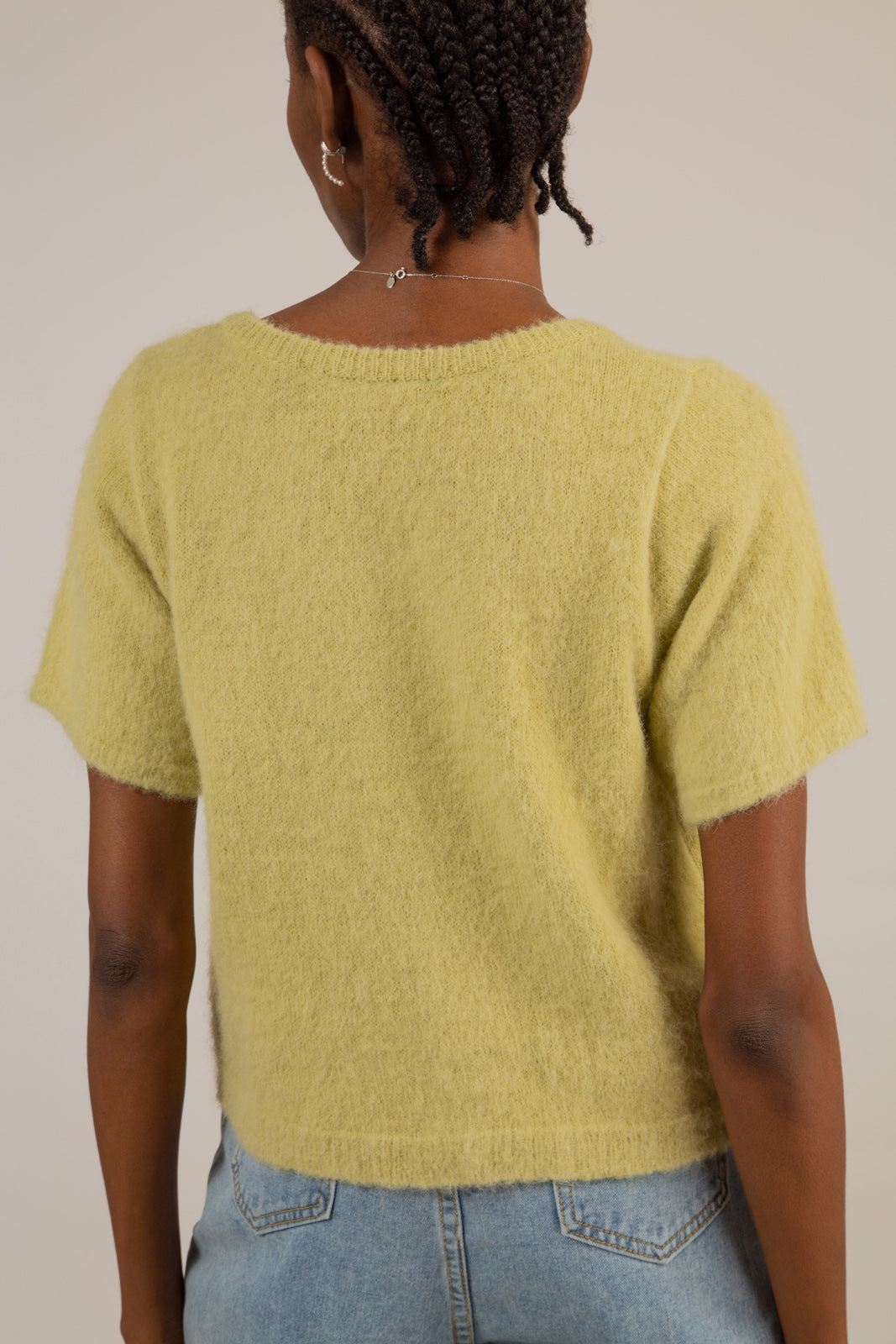 Green alpaca blend short sleeved cardigan_8