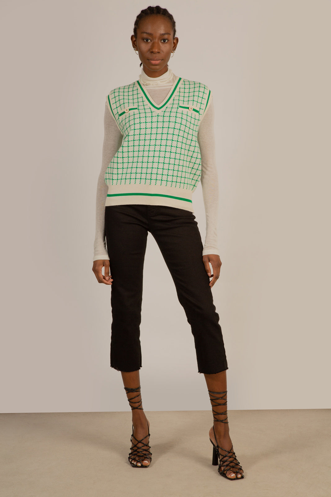 Ivory and green box check sweater vest_2