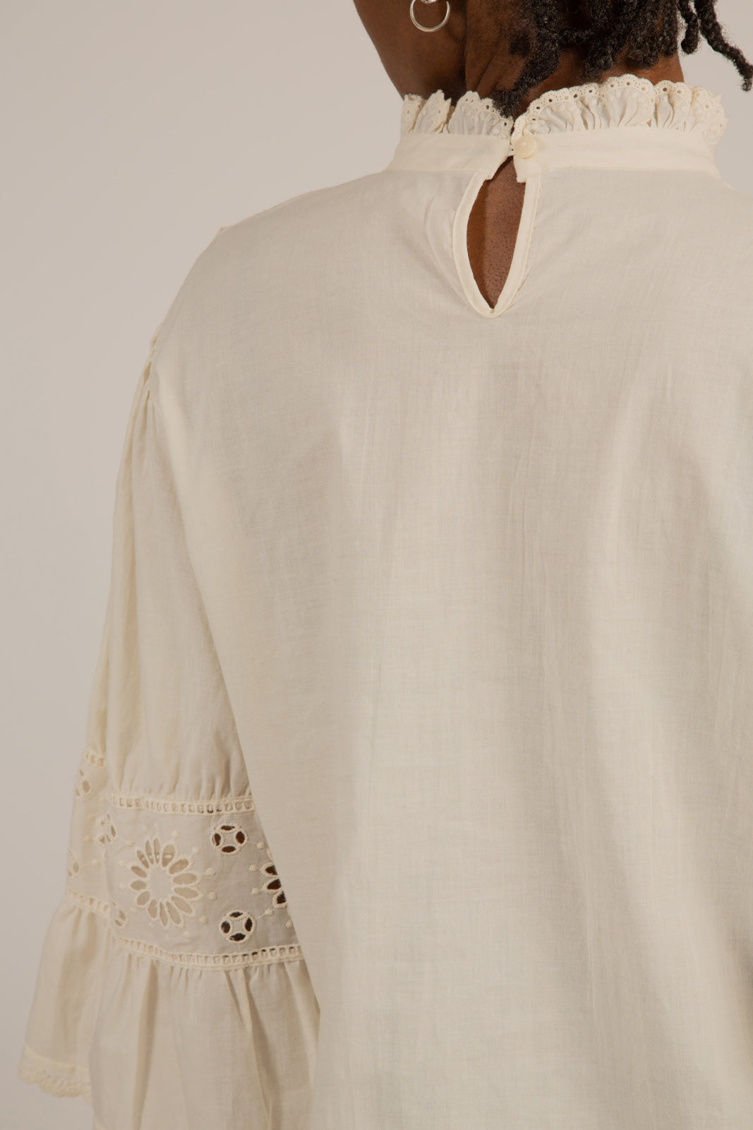 Cream high neck eyelet blouse_9