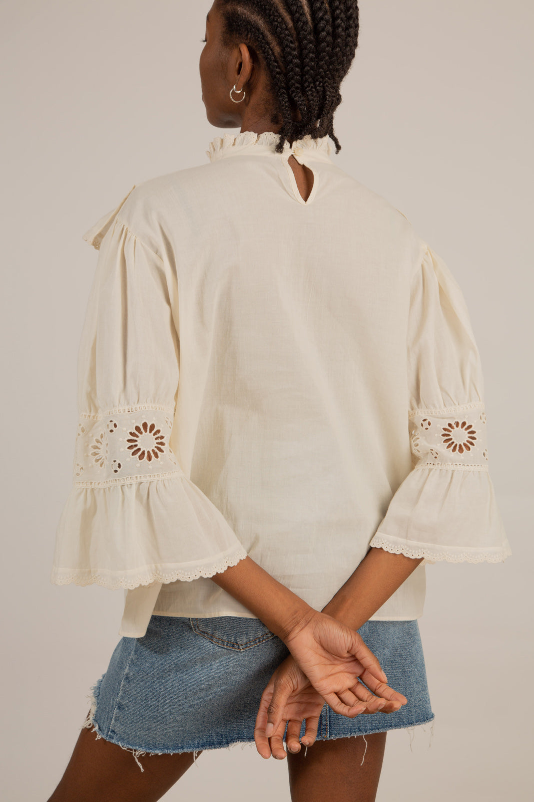 Cream high neck eyelet blouse_8