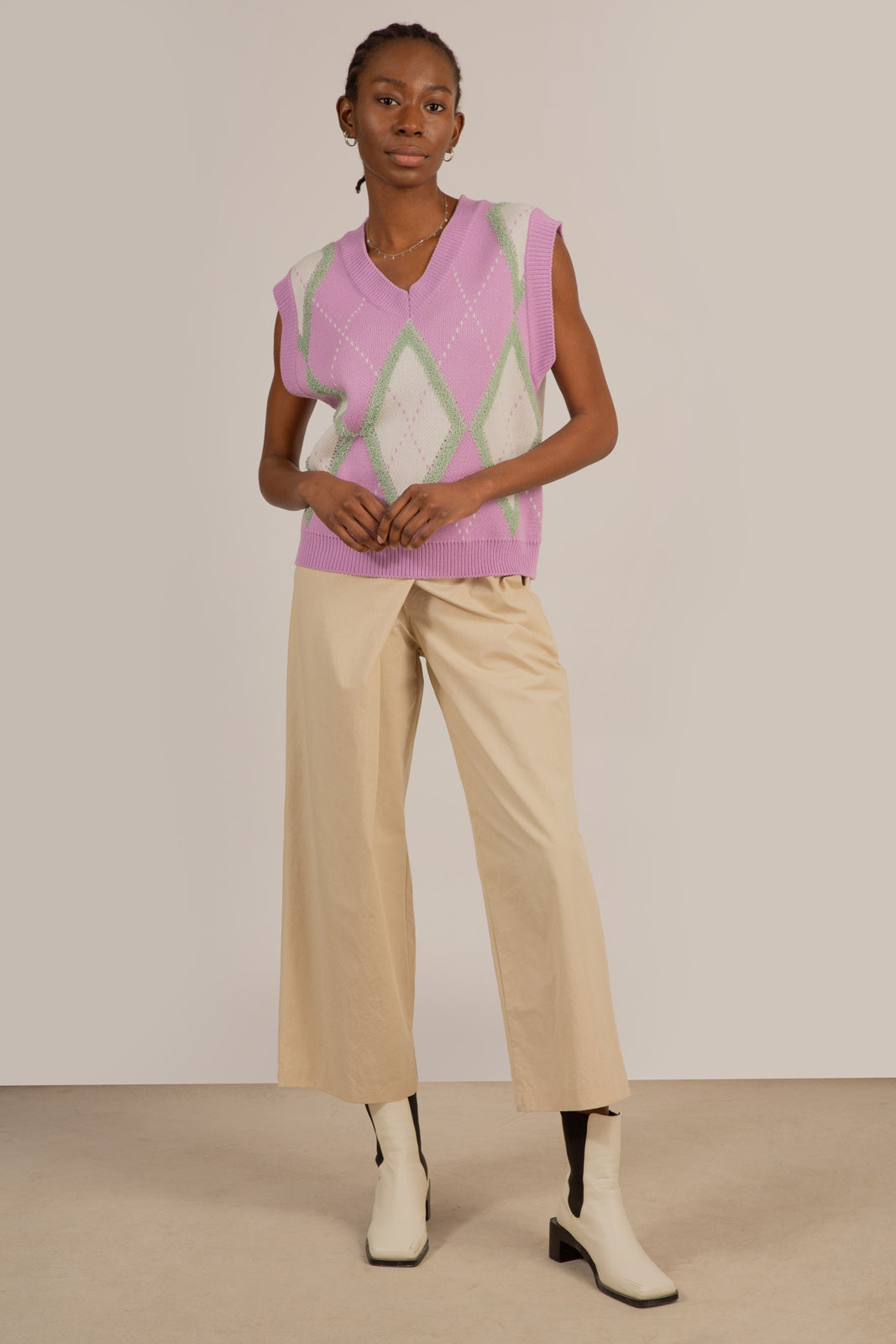 Lilac and grey textured argyle sweater vest_13