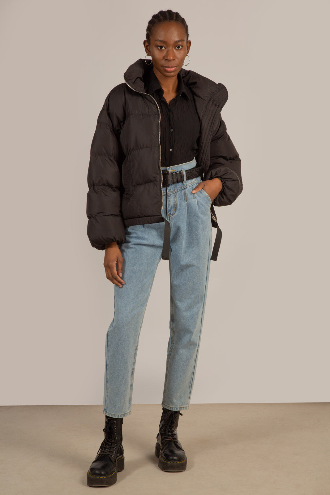 Black panel strip puffer jacket_5