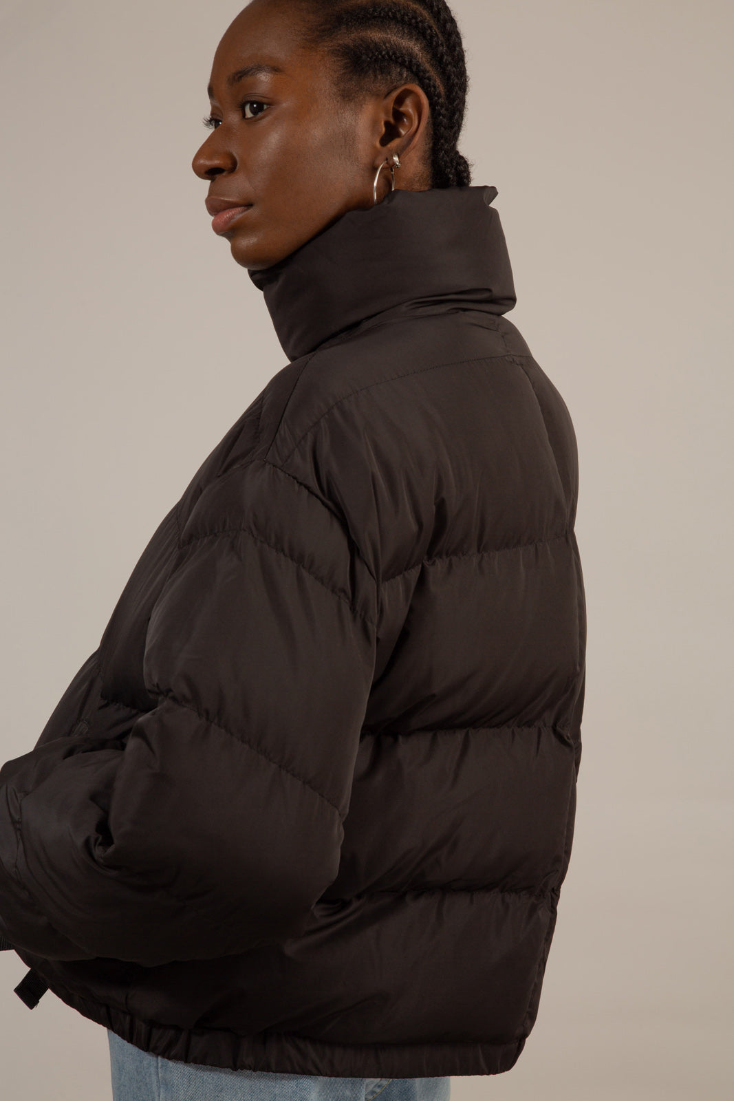 Black panel strip puffer jacket_1