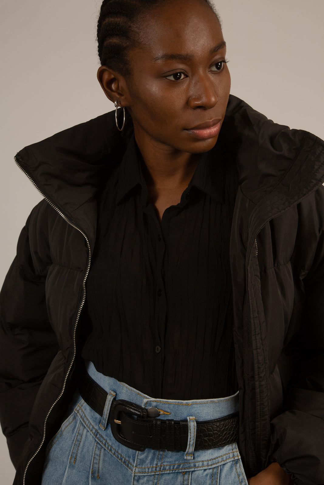 Black panel strip puffer jacket_7