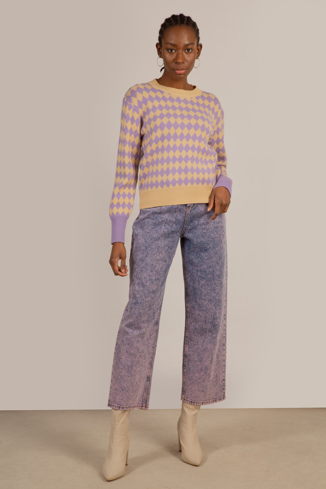Purple and beige diamond contrast hem jumper_3