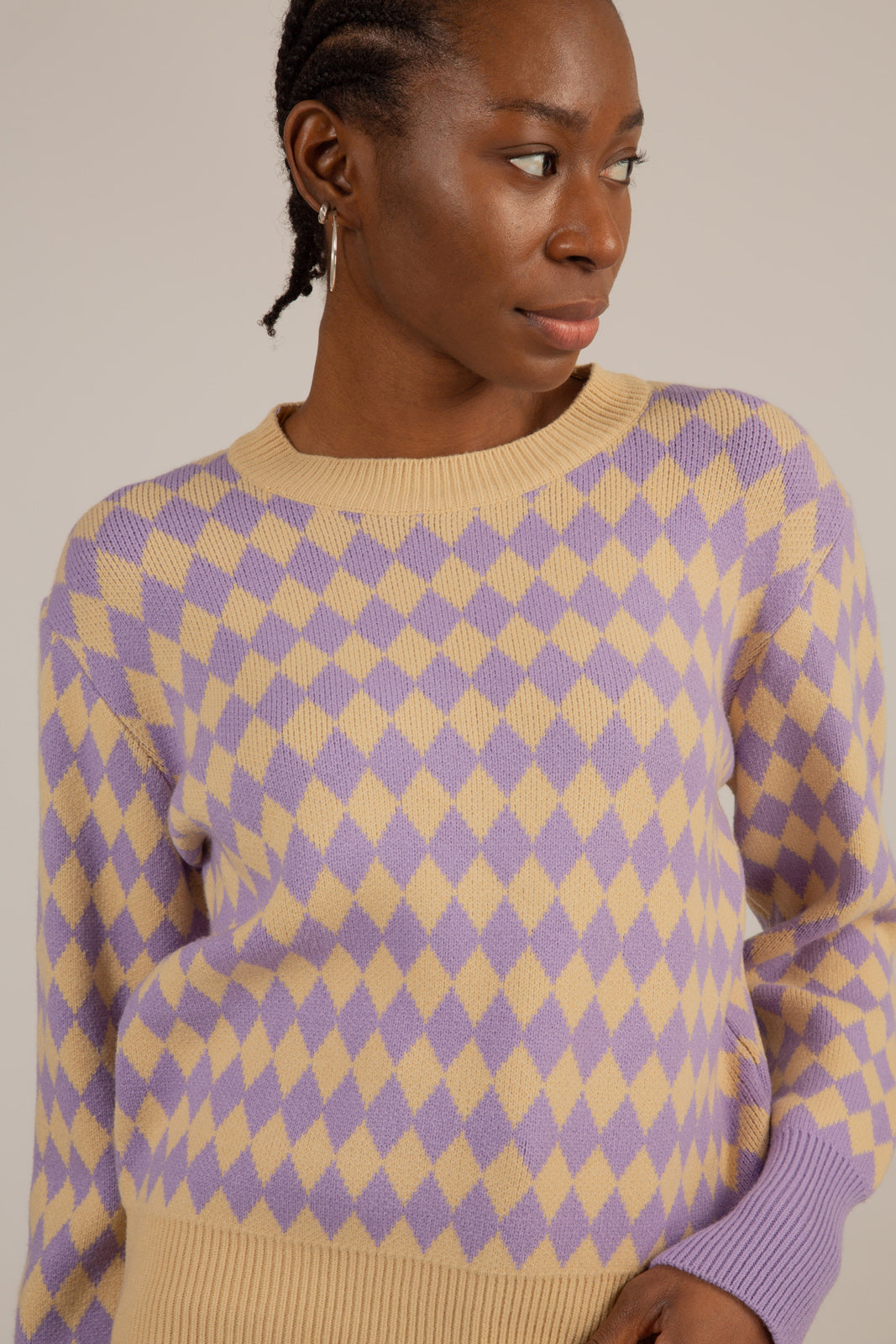 Purple and beige diamond contrast hem jumper_5