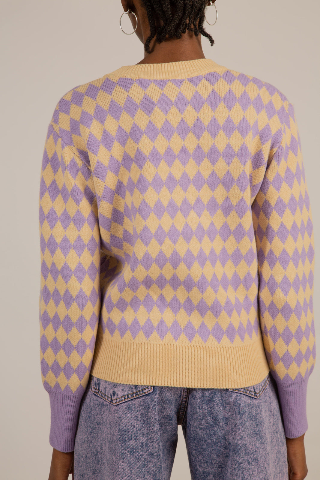 Purple and beige diamond contrast hem jumper_9
