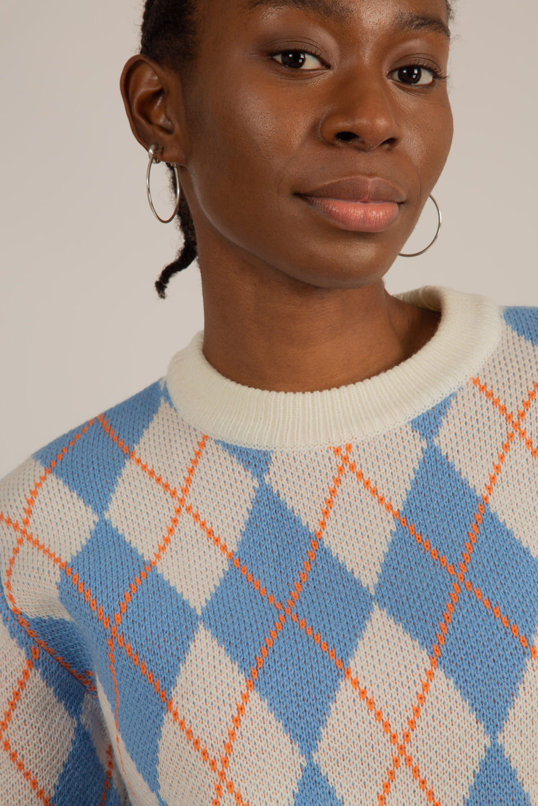 White blue and orange argyle jumper_6