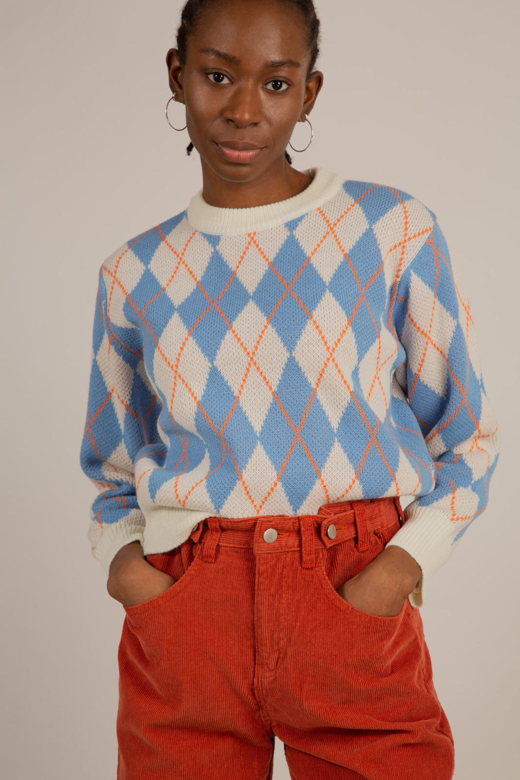 White blue and orange argyle jumper_1