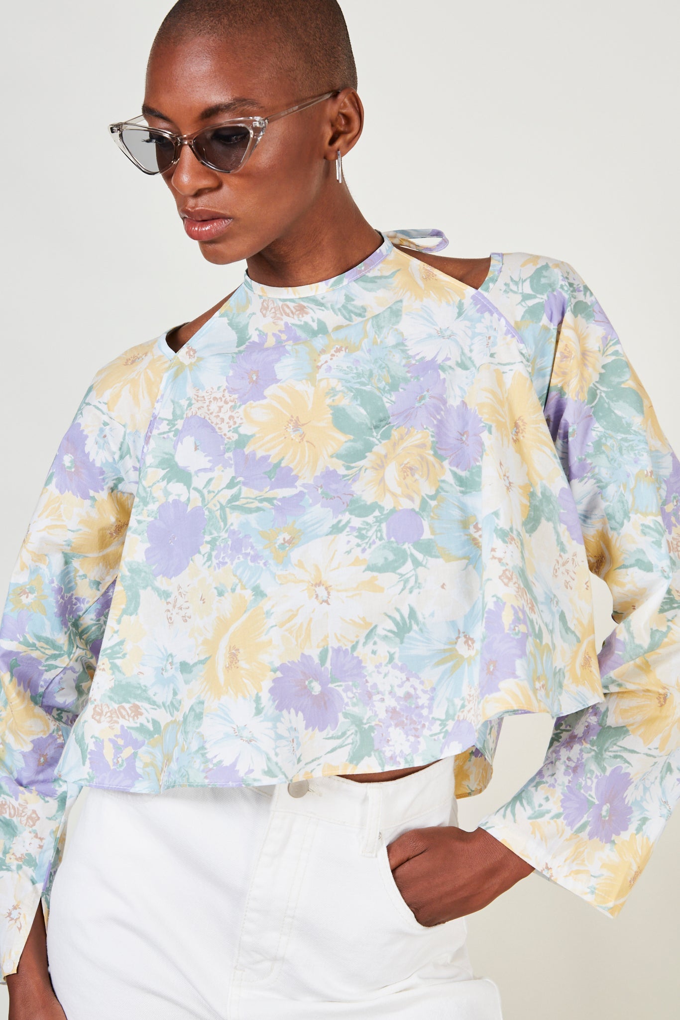 Green and lilac floral print blouse_3