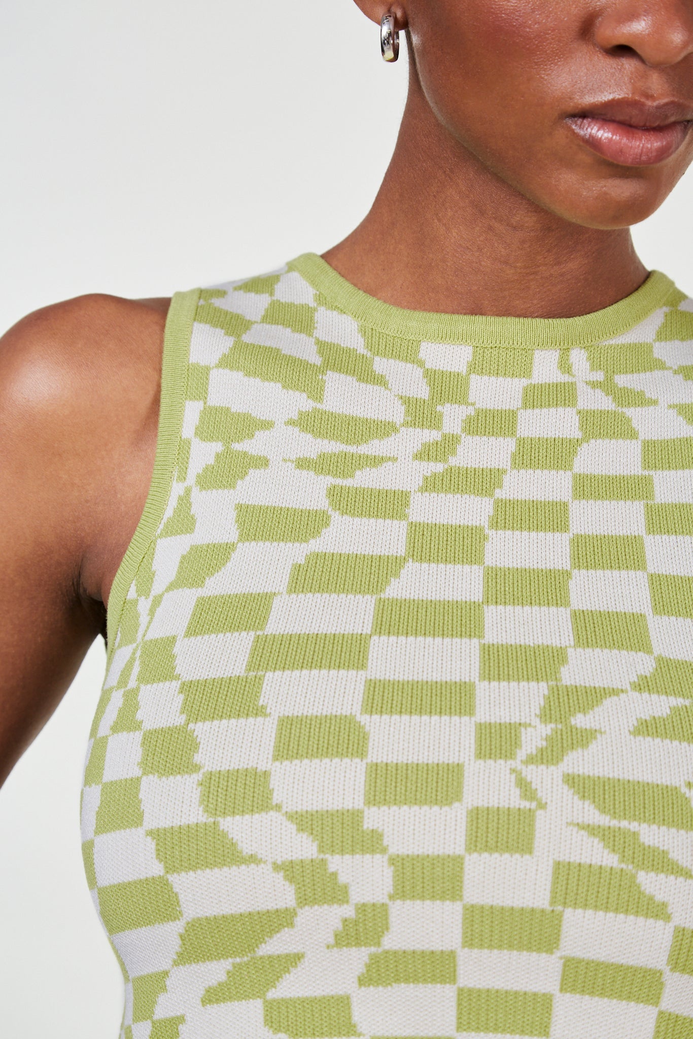 Green and white psychedelic knit tank_6