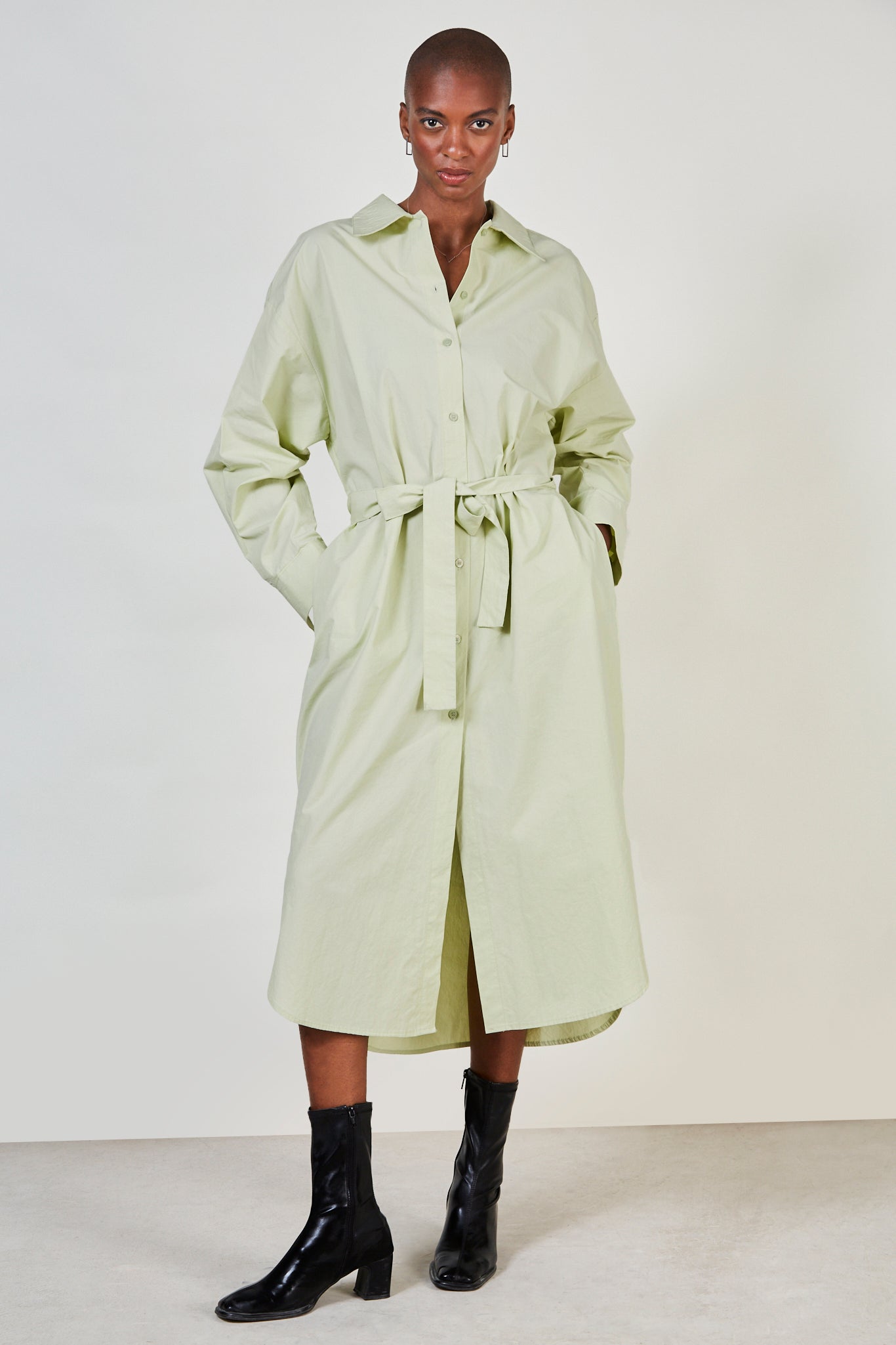 Light green side button shirt dress_3