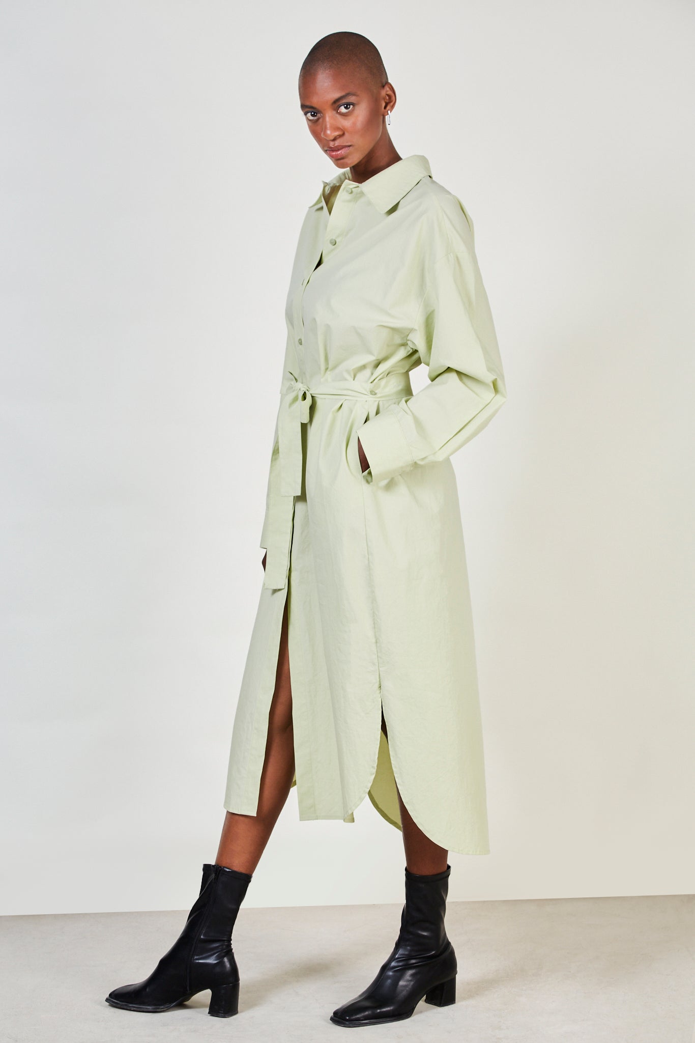Light green side button shirt dress_1