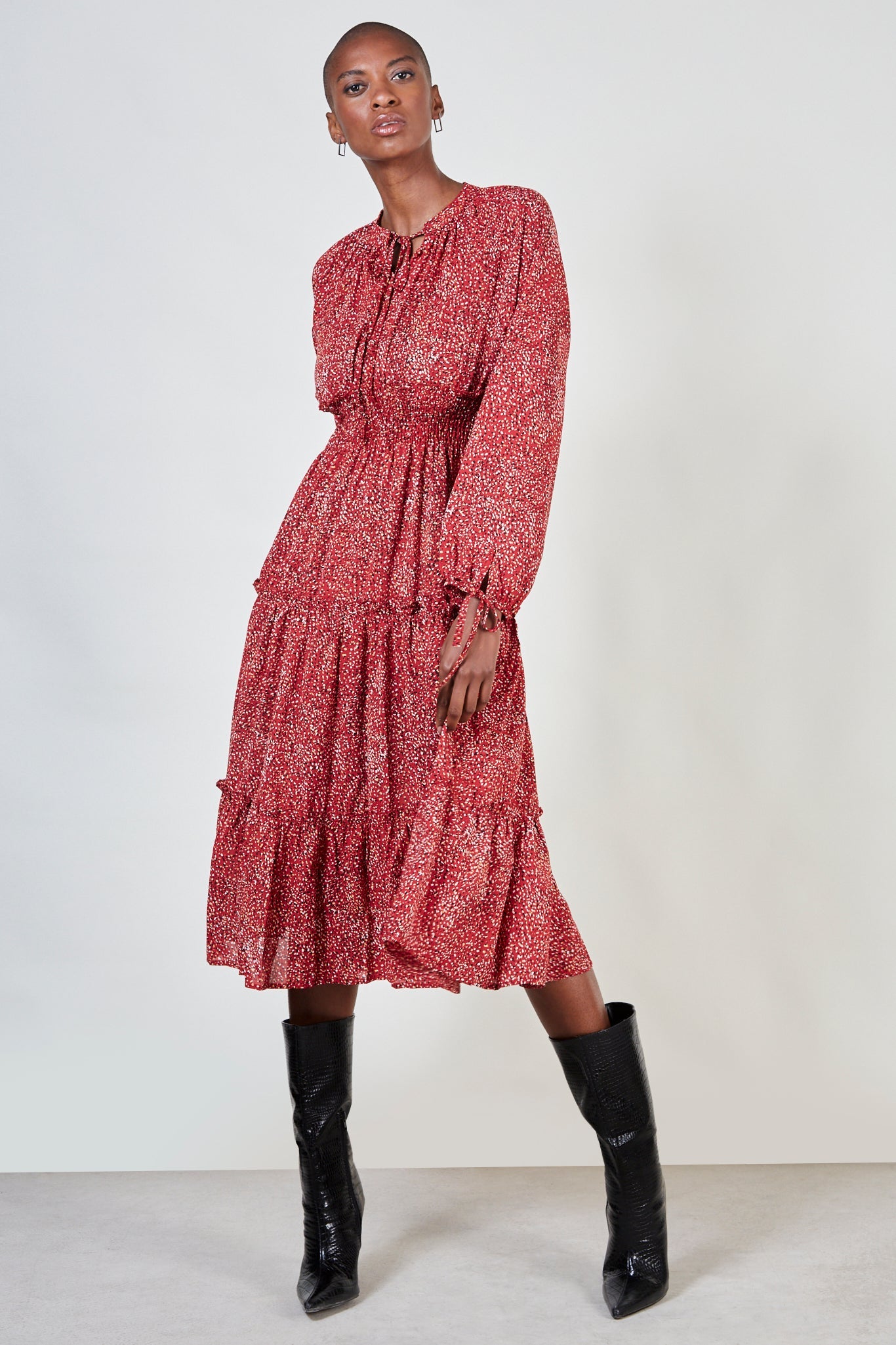 Red and white tiered peasant dress_1