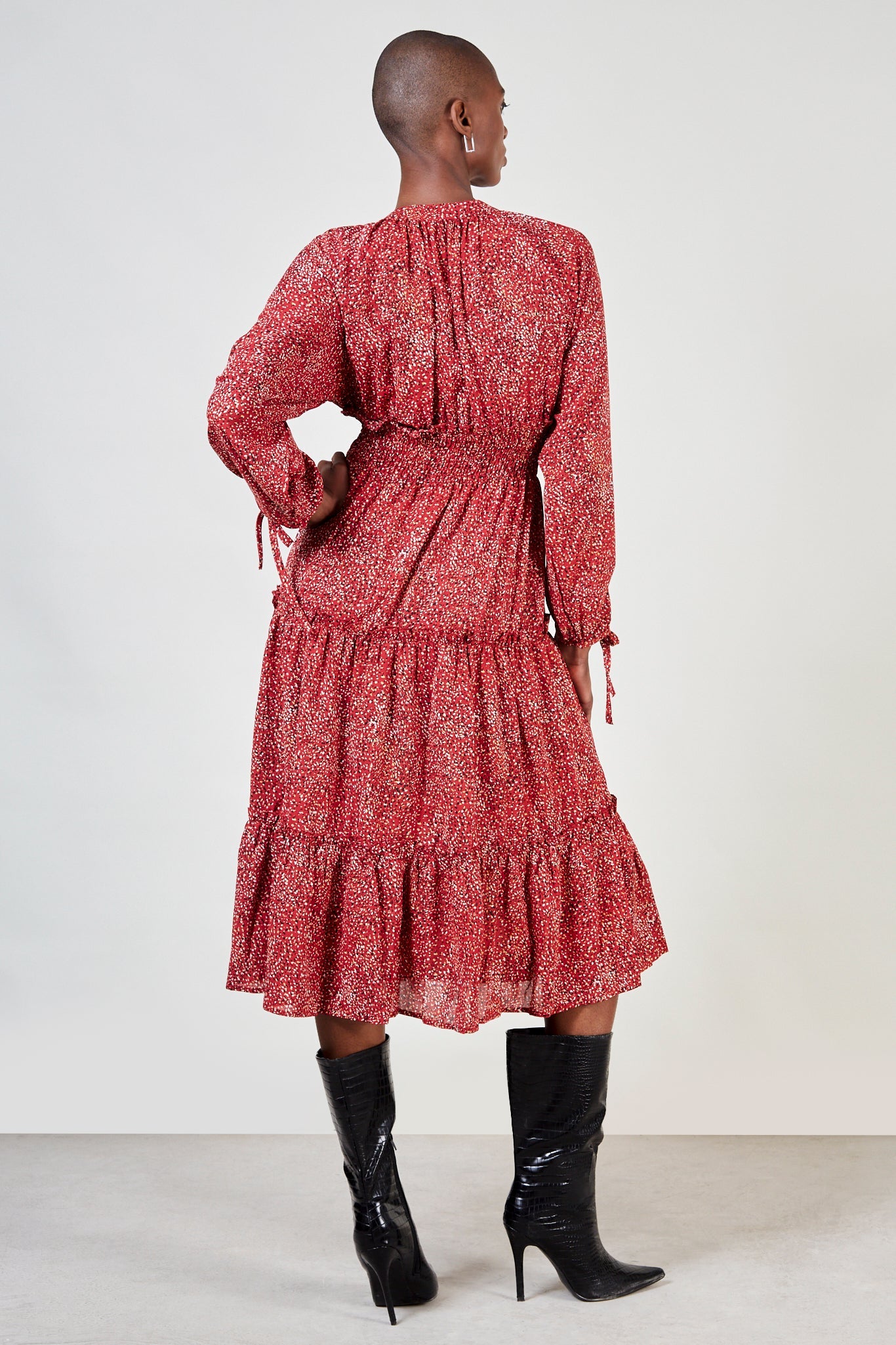 Red and white tiered peasant dress_3