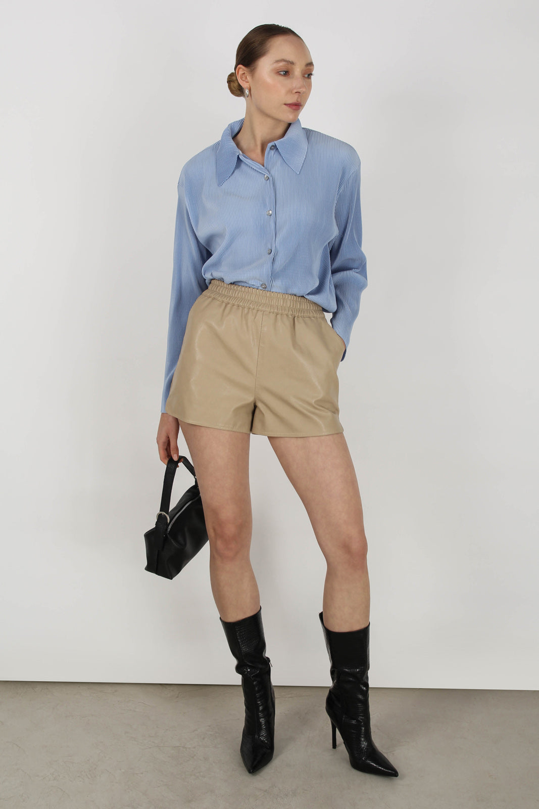 Sky blue micro pleated long sleeved shirt_3