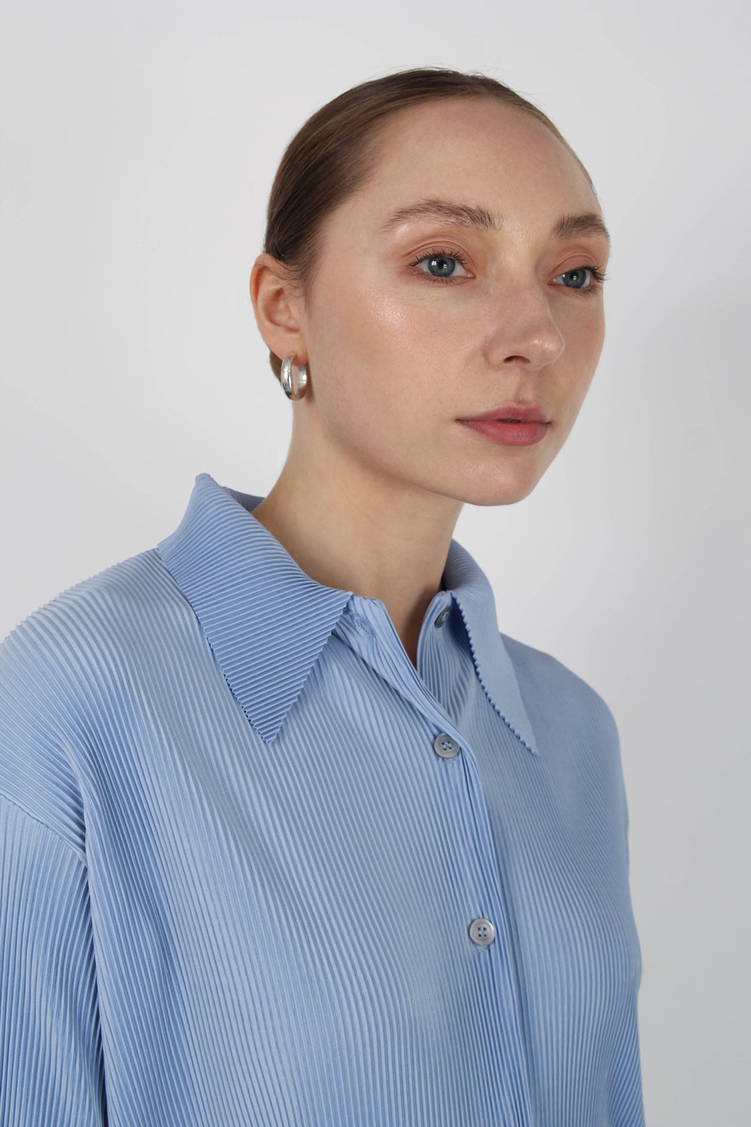 Sky blue micro pleated long sleeved shirt_7
