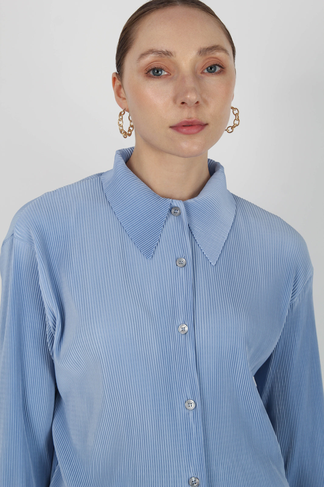 Sky blue micro pleated long sleeved shirt_4