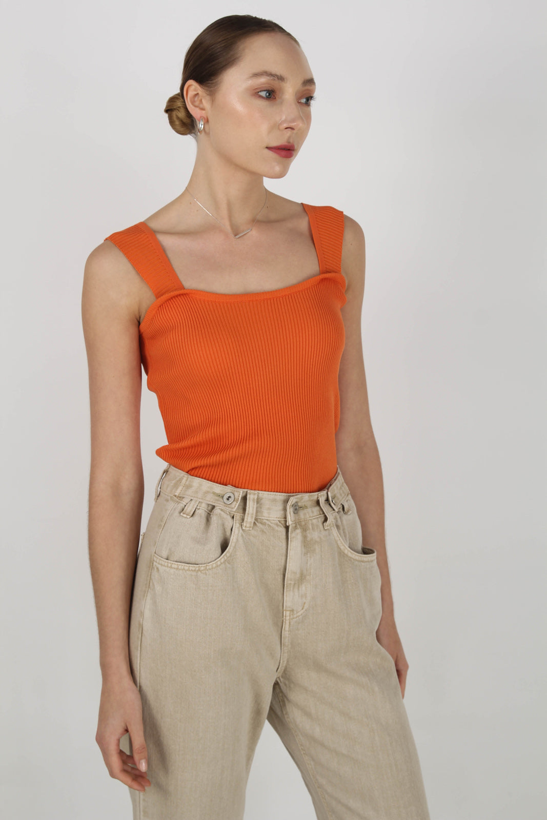 Burnt orange thick strap knit tank_6