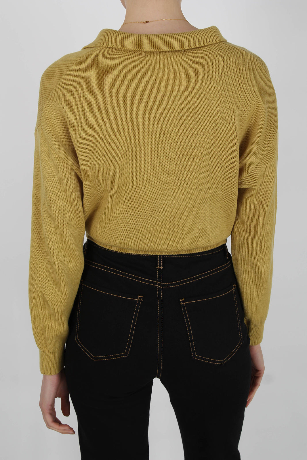 Mustard zip polo knit top_4