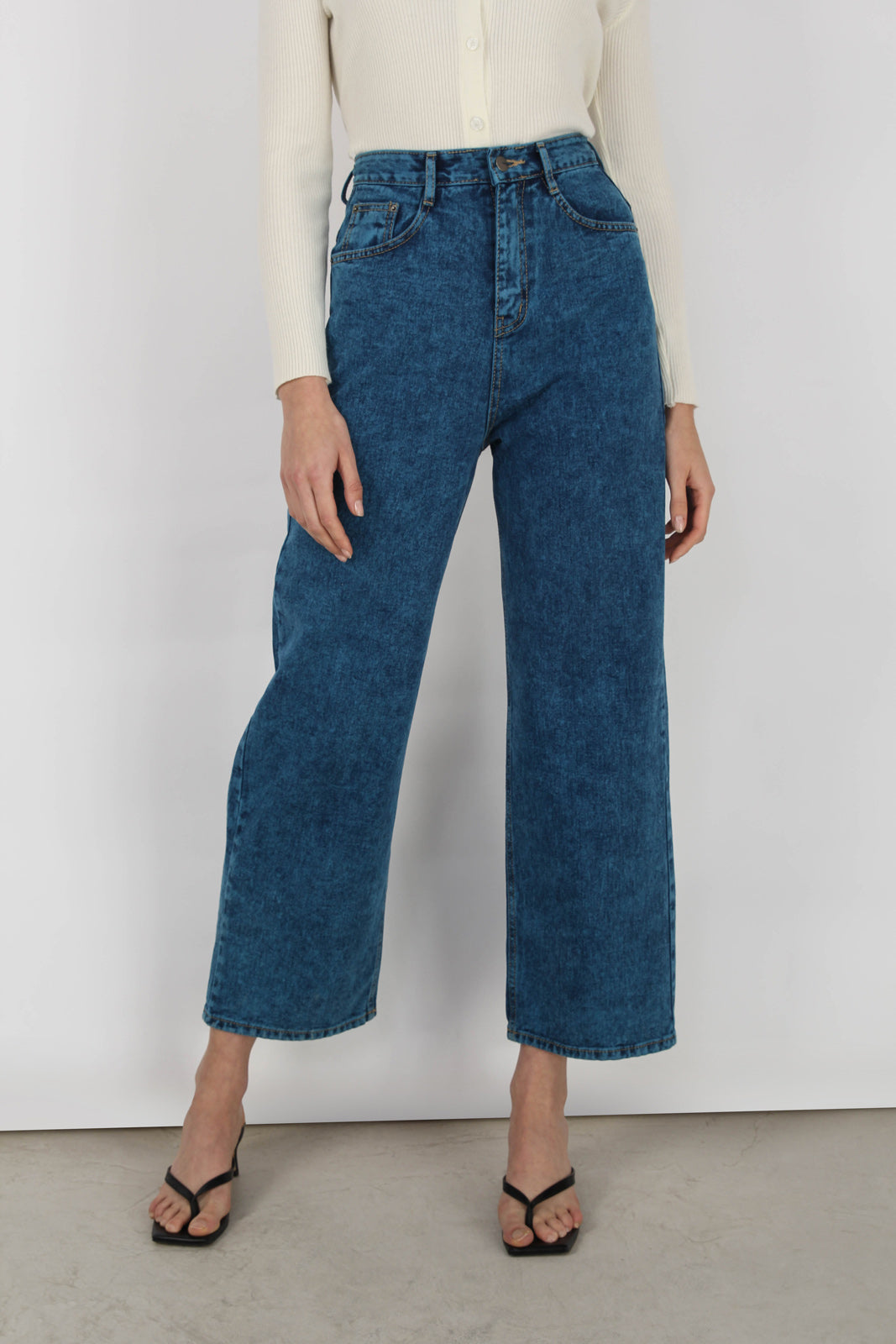 Deep blue stone wash wide leg jeans_1
