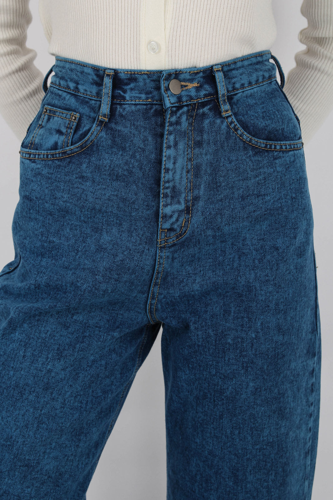 Deep blue stone wash wide leg jeans_4