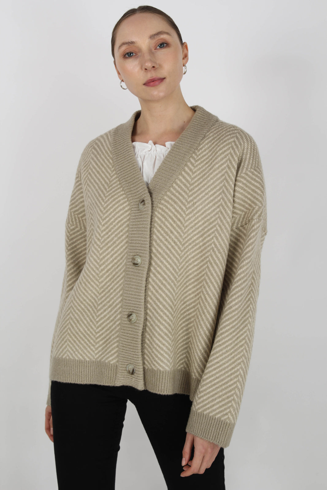 Pale khaki and ivory herringbone cardigan_3
