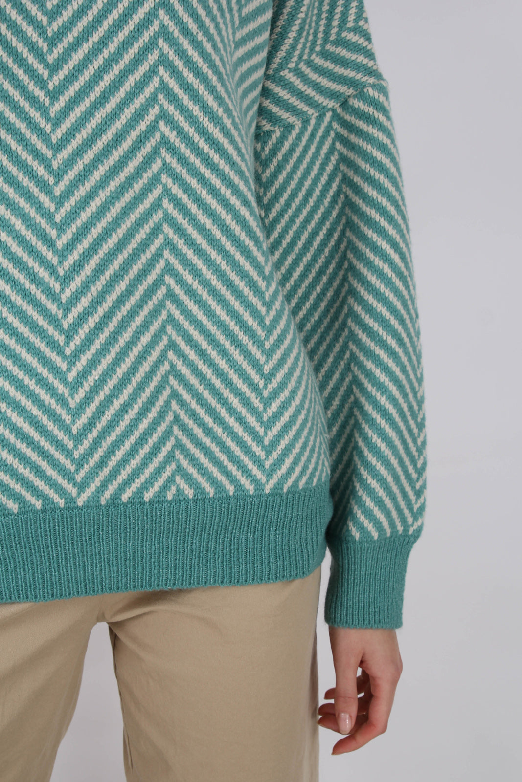 Aqua blue and ivory herringbone jumper_7