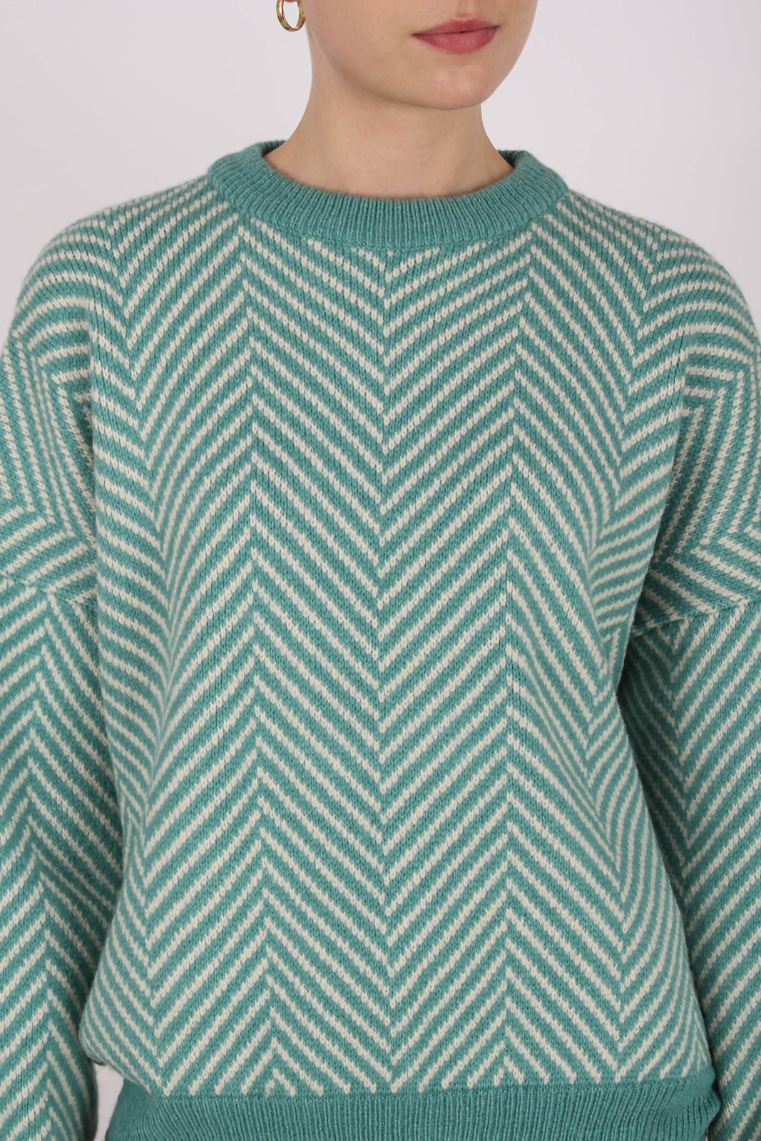 Aqua blue and ivory herringbone jumper_2