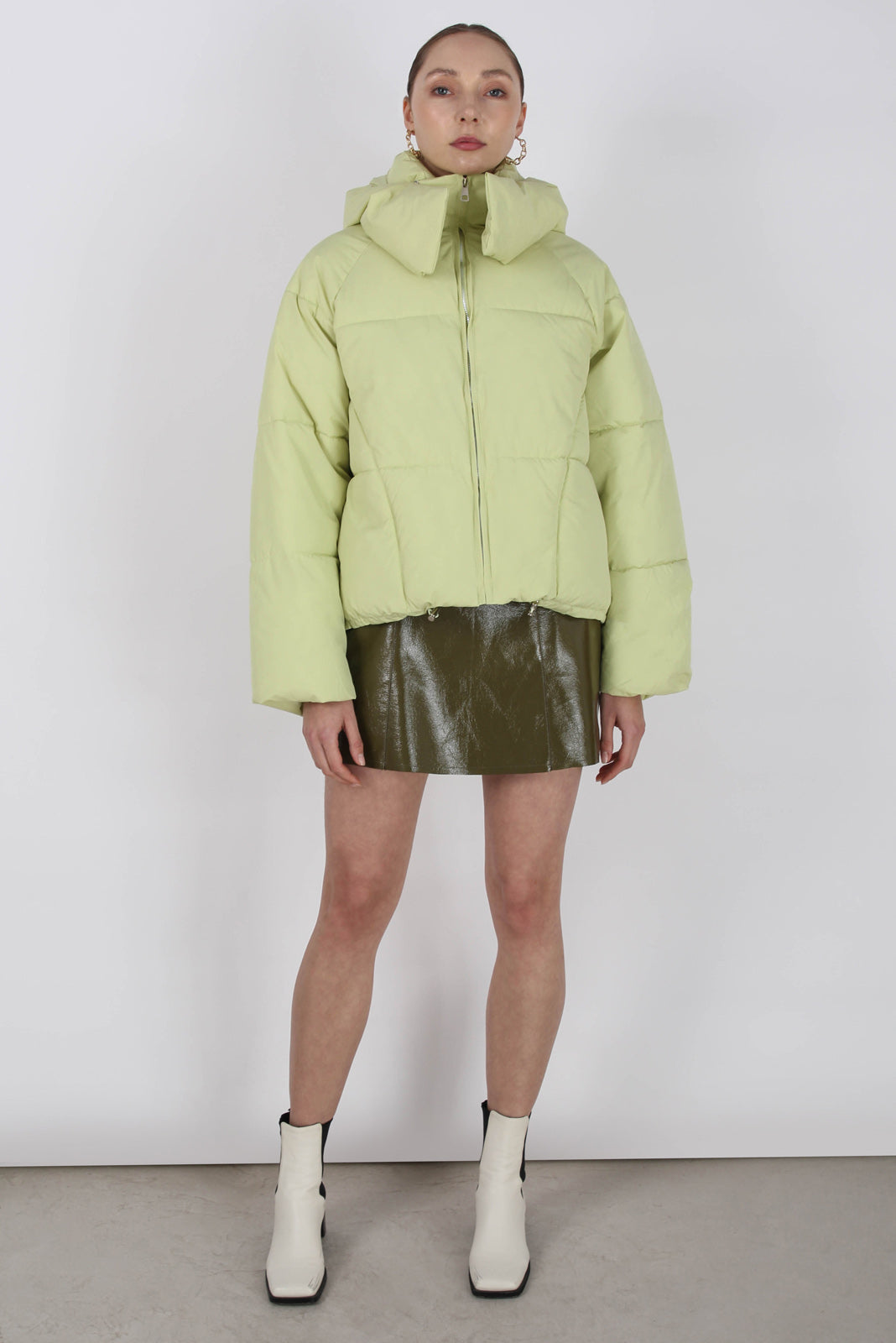 Lemon yellow thick hooded puffer jacket_7