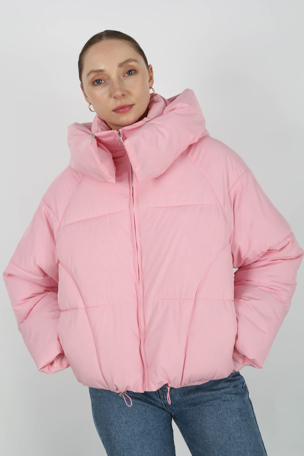 Deep pink thick hooded puffer jacket_1