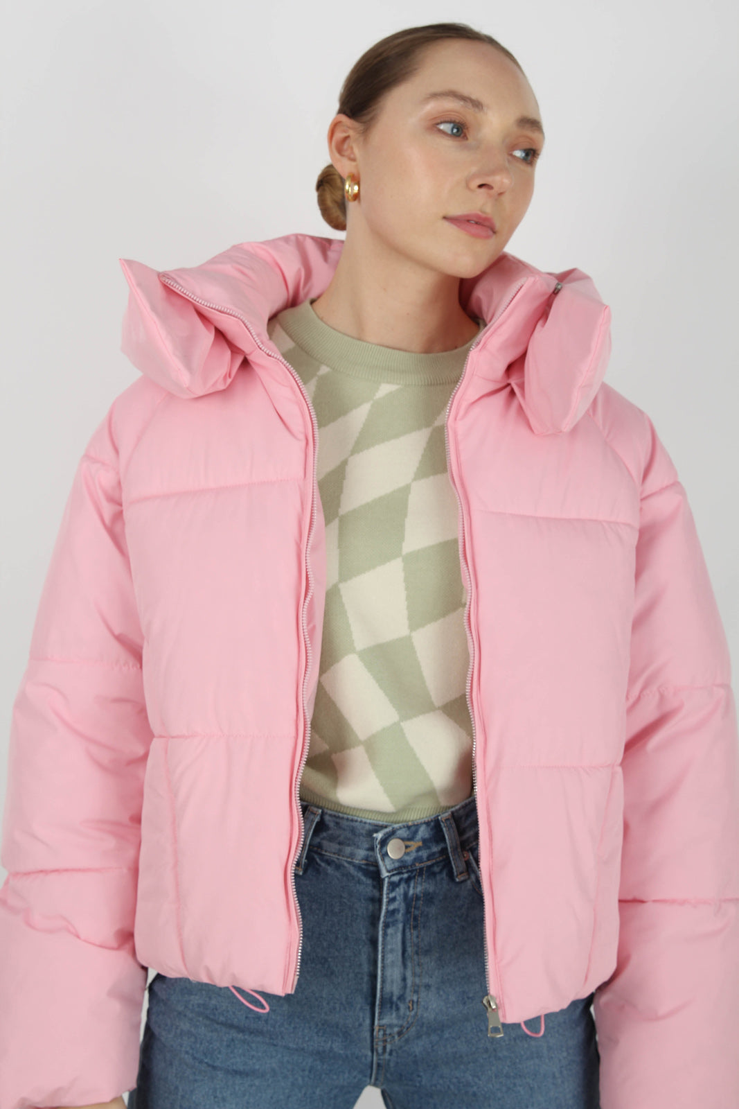 Deep pink thick hooded puffer jacket_3