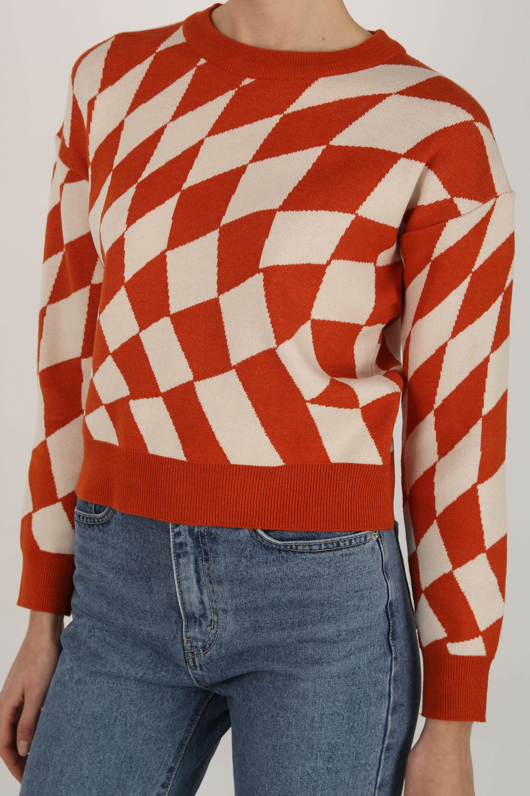Rust orange and ivory psychedelic intarsia jumper_2
