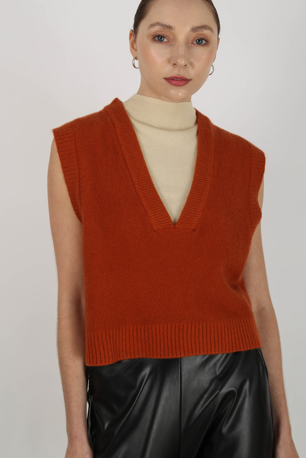 Dusty orange deep V neck sweater vest_6