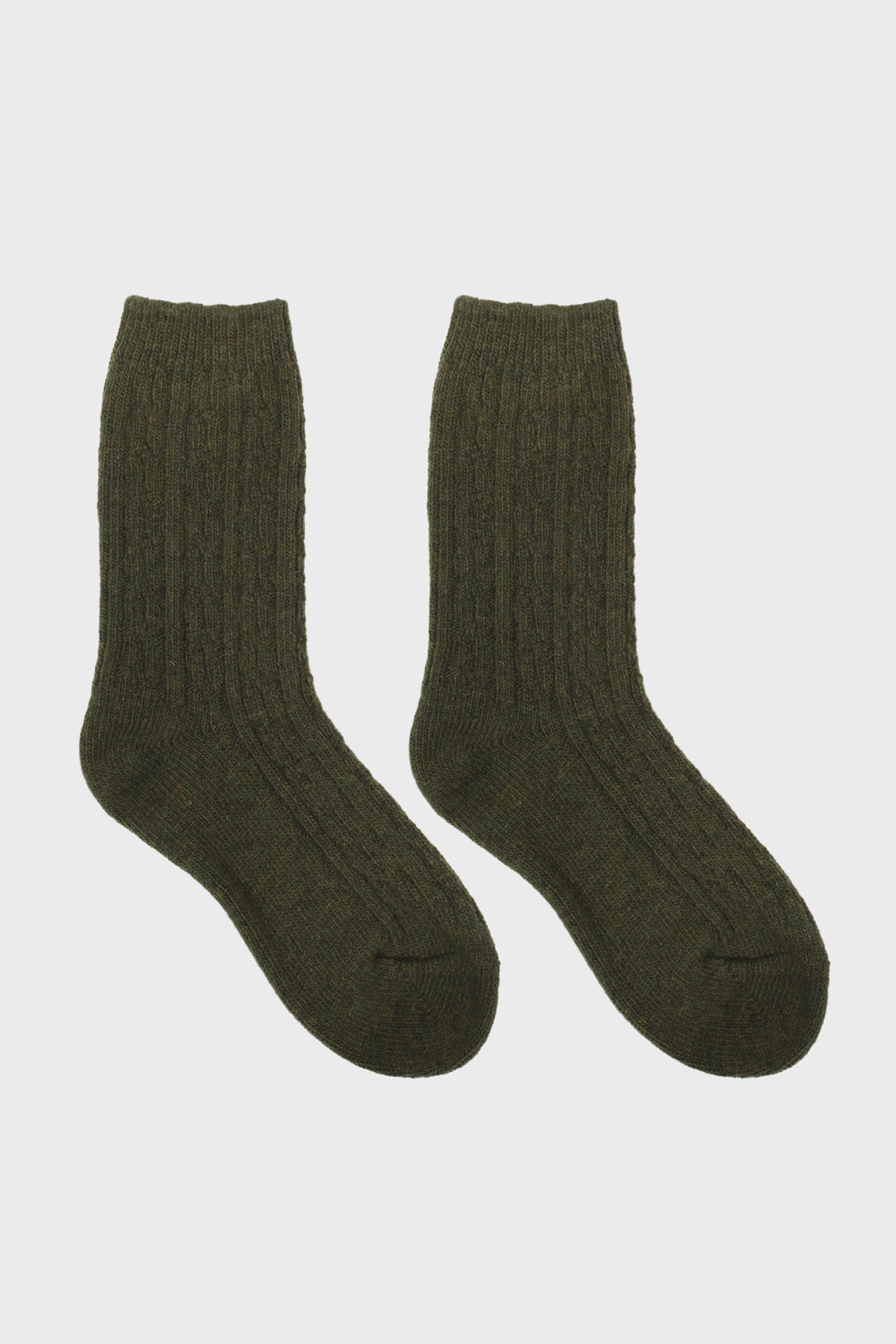Khaki wool blend cableknit socks_3