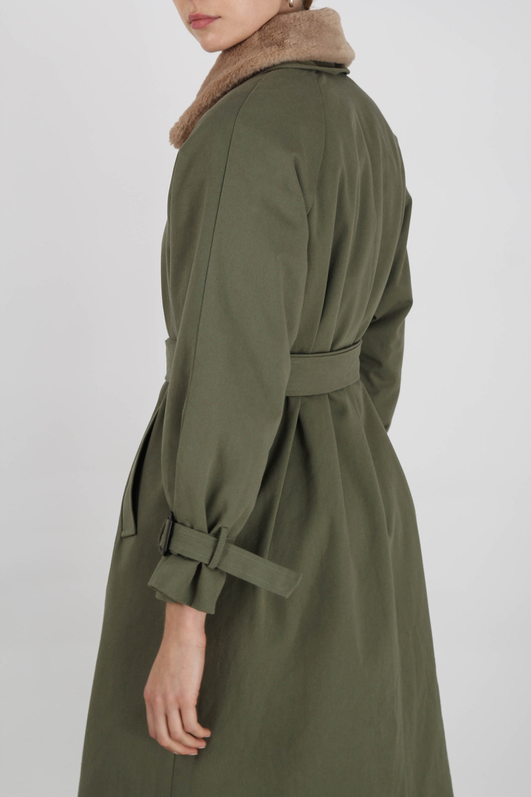 Khaki faux fur lined trench coat_2