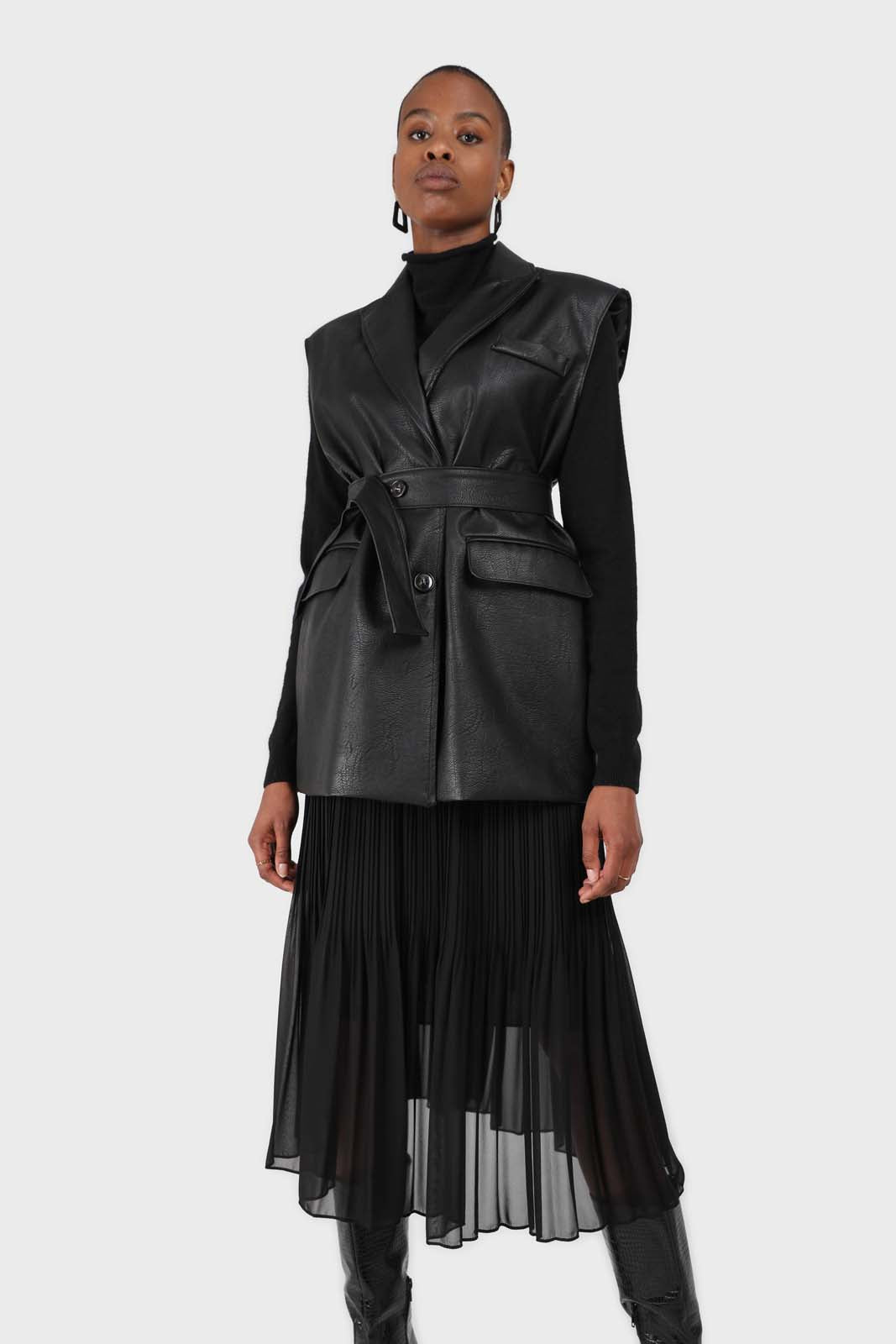 Black silky micro pleat maxi skirt_5