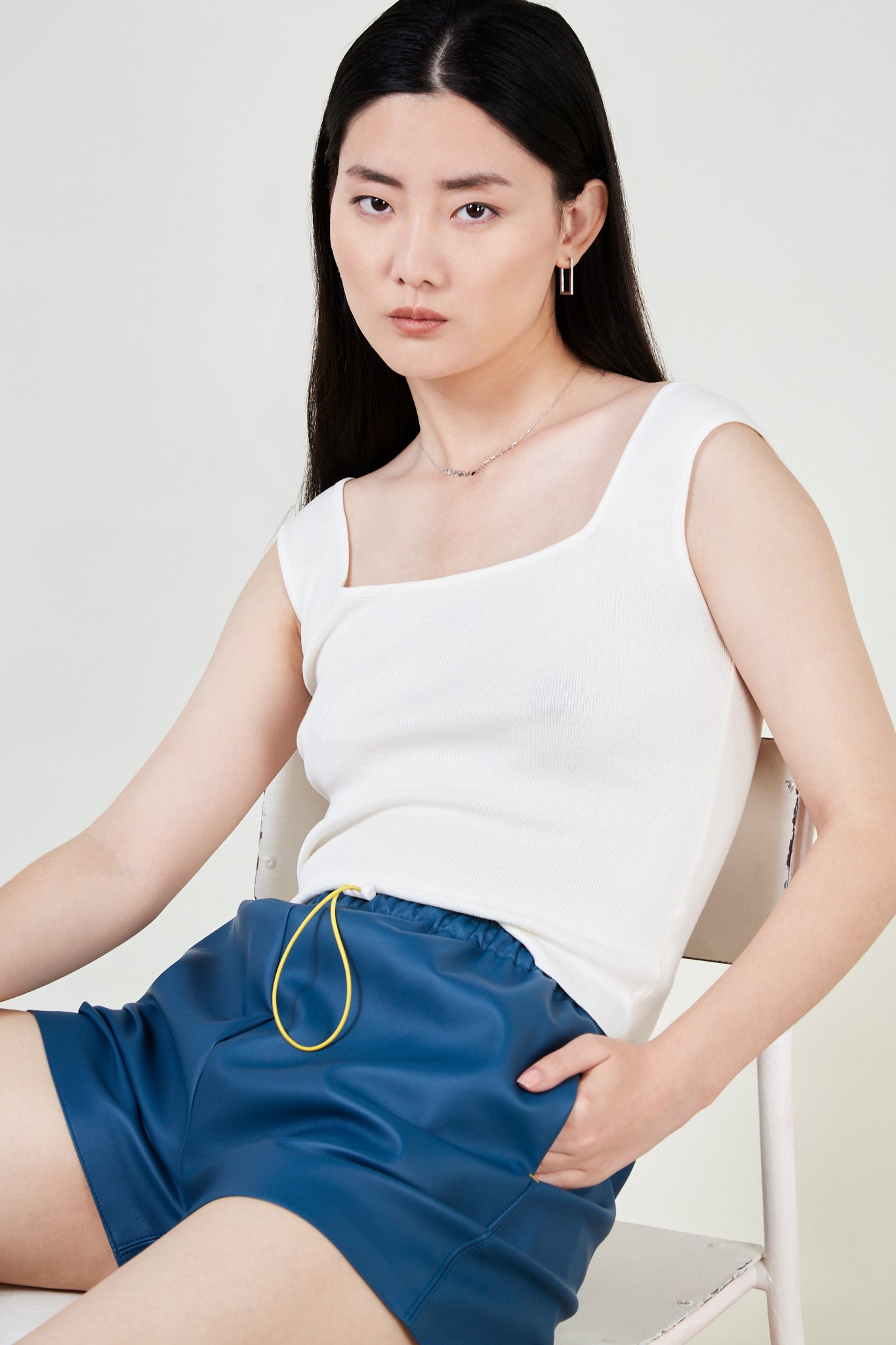 Bright blue vegan leather shorts_2