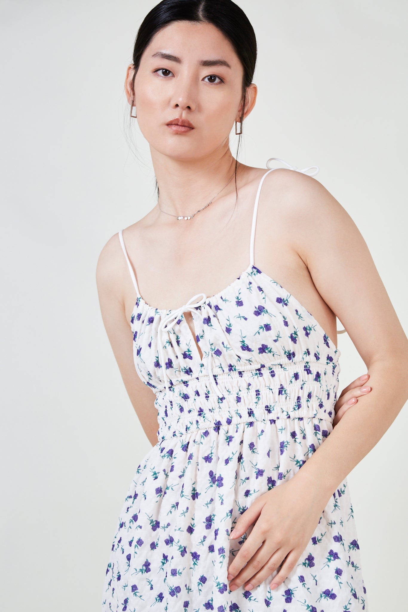 Ivory floral print tie strap dress_3