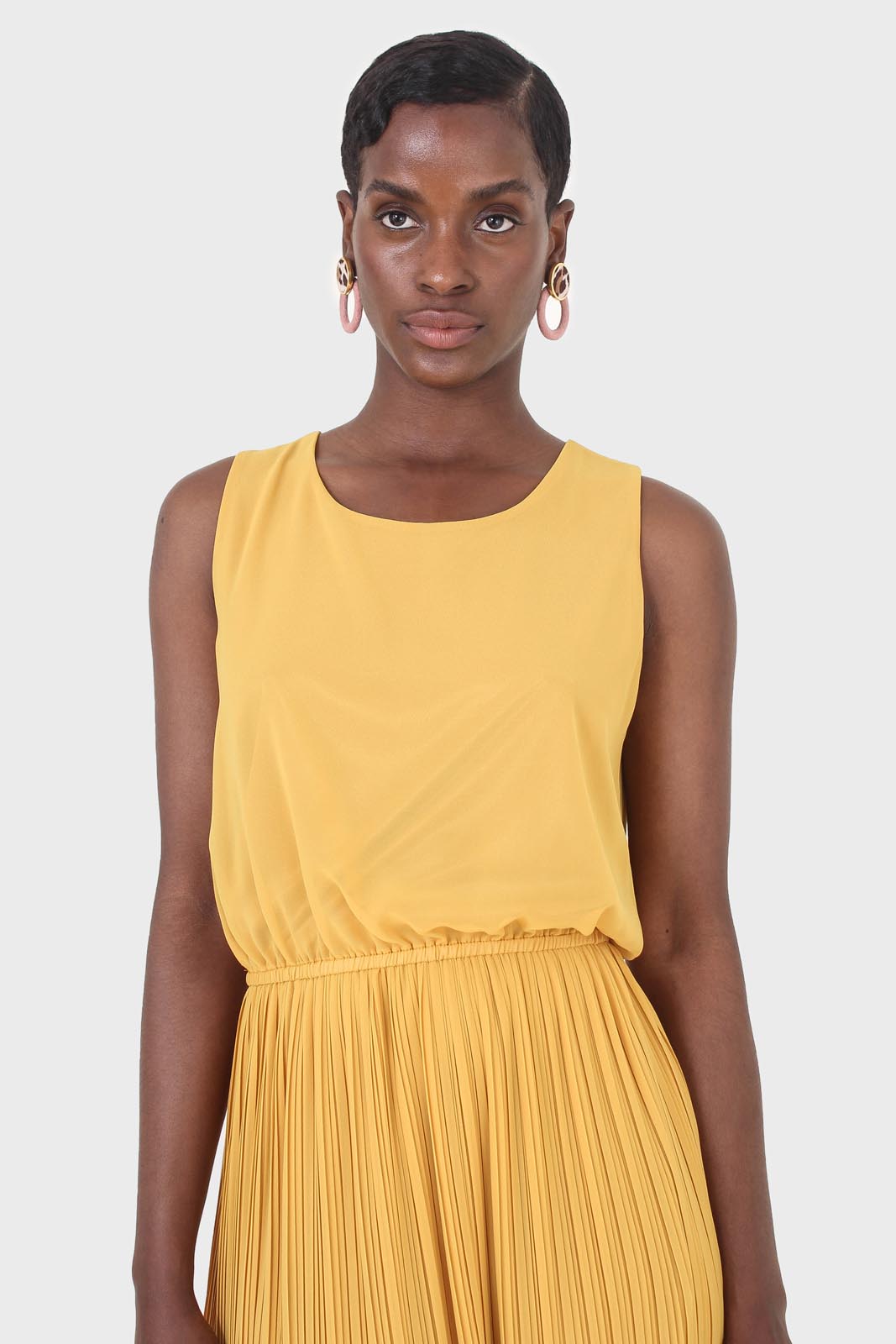 Mustard silky micro pleat maxi dress_3