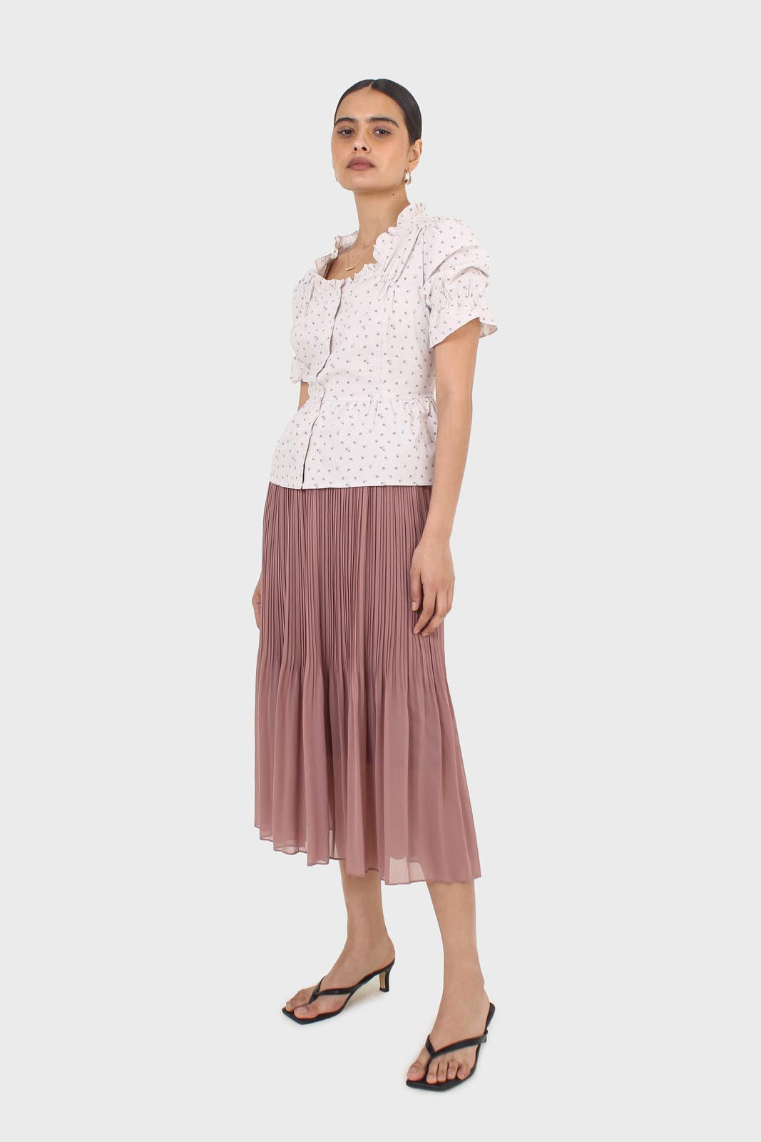 Dusty rose silky micro pleat maxi skirt_6