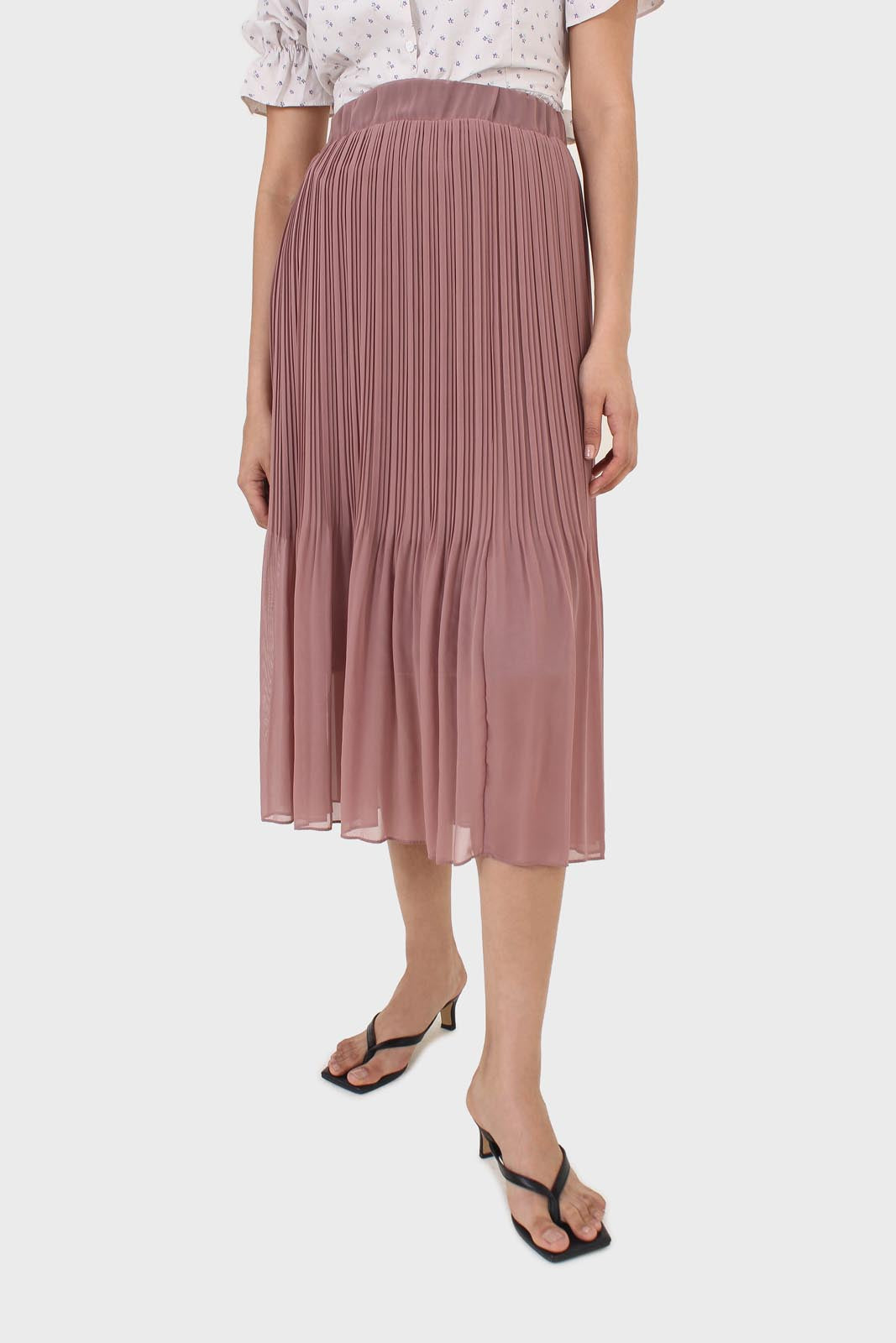 Dusty rose silky micro pleat maxi skirt_1